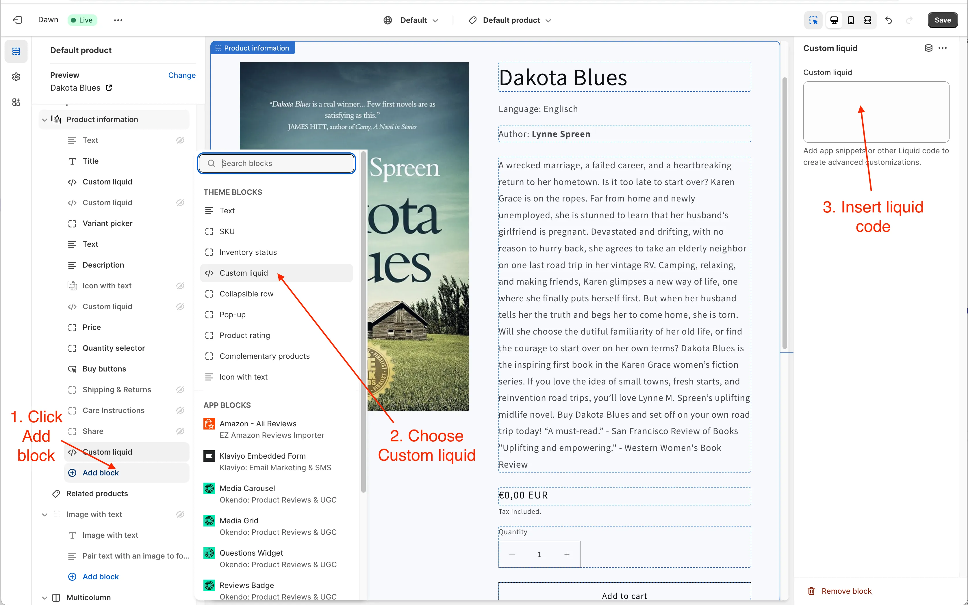How to add custom liquid code to Shopify theme