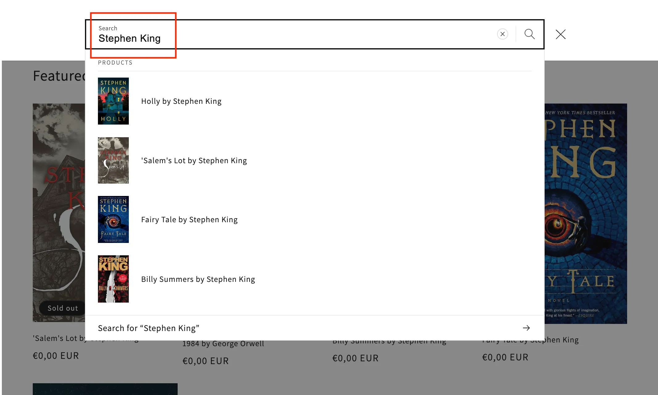 Shopify bookstore predictive search: author in title