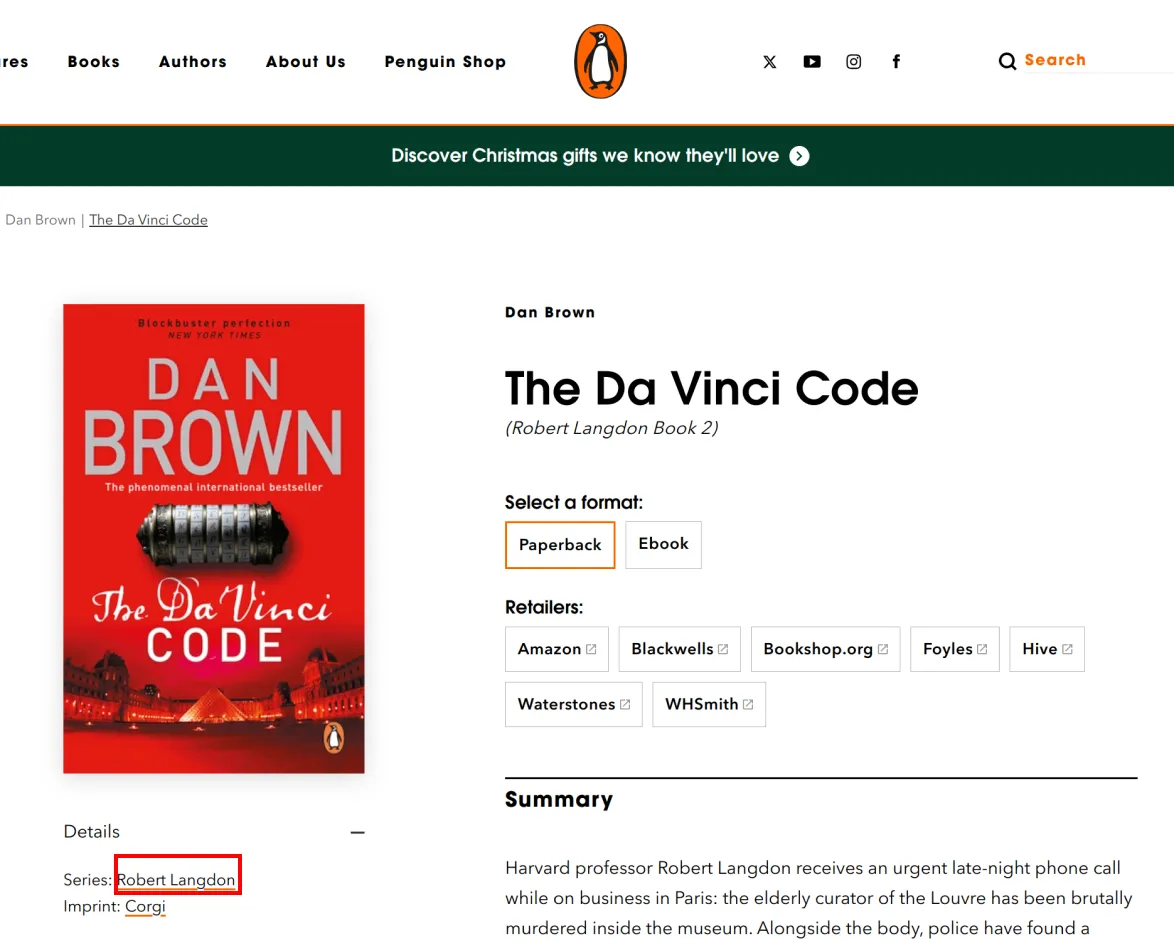 Penguin bookstore: Dan Brown Book