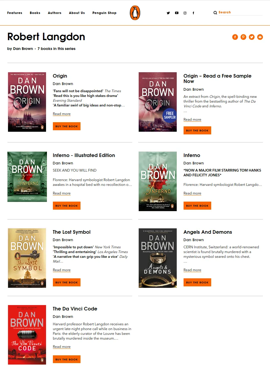 Penguin bookstore: Dan Brown Books